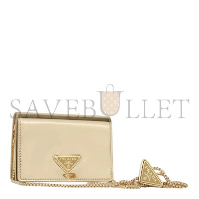 PRADA GOLD BRUSHED LEATHER CARD HOLDER WITH SHOULDER STRAP 1MR024 (11.5*8cm)